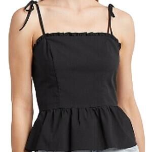 Express Fitted Tie Strap Peplum Cami Square Neck Smocked Ruffle Chic Red Small